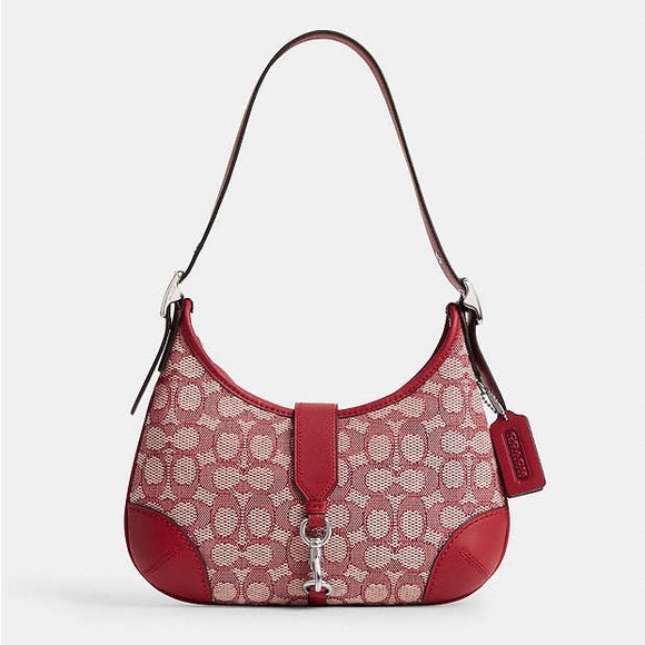 🔥🔥🔥NEW Coach Red Hamptons Hobo Bag In Signature Textile Jacquard Shoulder Bag - Picture 1 of 15